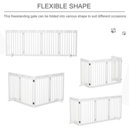 PawHut Foldable Wooden Pet Barrier: 4-Panel Safeguard for Doorways & Stairs, White - Aosom UK - thumbnail 6