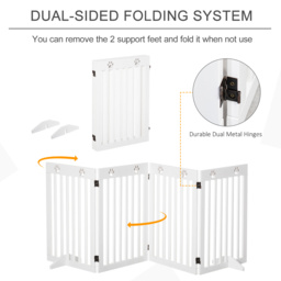 PawHut Foldable Wooden Pet Barrier: 4-Panel Safeguard for Doorways & Stairs, White - Aosom UK - thumbnail 4