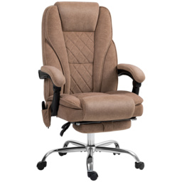 Vinsetto Massage Office Chair, Heated Reclining Computer Chair with Adjustable Height and Footrest, Brown - thumbnail 1