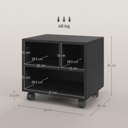 HOMCOM 2-Tier Printer Stand with Storage, Under Desk Printer Cart on Wheels with 3 Compartments, Desktop Printer Table for Office, Black - Aosom UK - thumbnail 3