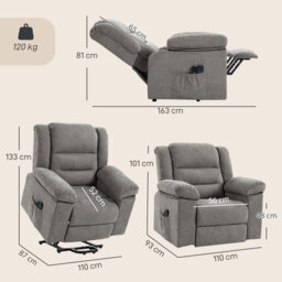 HOMCOM Oversized Riser Recliner Chair with Massage and Heat, Power Lift Recliner for Elderly with Wide Seat and Back, Grey - thumbnail 3