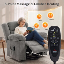 HOMCOM Oversized Riser Recliner Chair with Massage and Heat, Power Lift Recliner for Elderly with Wide Seat and Back, Grey - thumbnail 5