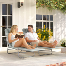 Outsunny Set of Two Steel Frame Sun Loungers, with Reclining Backs - Light Grey - thumbnail 9
