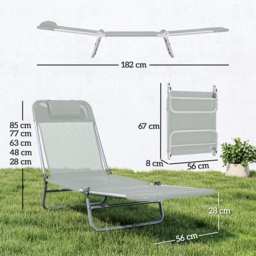 Outsunny Set of Two Steel Frame Sun Loungers, with Reclining Backs - Light Grey - thumbnail 3