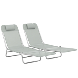 Outsunny Set of Two Steel Frame Sun Loungers, with Reclining Backs - Light Grey - thumbnail 1