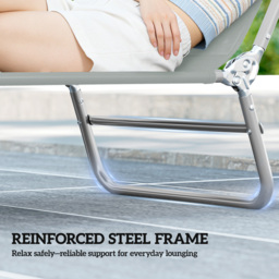 Outsunny Set of Two Steel Frame Sun Loungers, with Reclining Backs - Light Grey - thumbnail 7