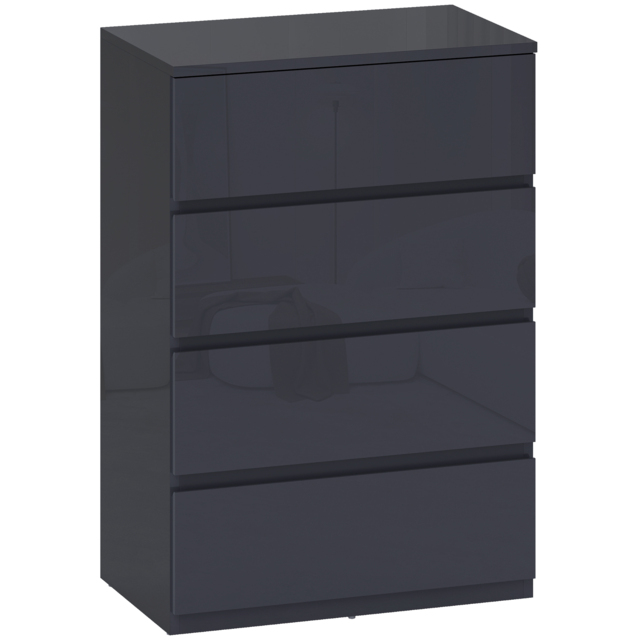 HOMCOM High Gloss Chest of Drawers, 4-Drawer Storage Cabinets, Modern Dresser for Bedroom, Grey - image 1
