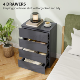 HOMCOM High Gloss Chest of Drawers, 4-Drawer Storage Cabinets, Modern Dresser for Bedroom, Grey - thumbnail 4