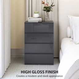 HOMCOM High Gloss Chest of Drawers, 4-Drawer Storage Cabinets, Modern Dresser for Bedroom, Grey - thumbnail 6