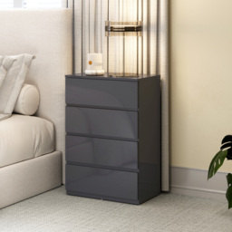 HOMCOM High Gloss Chest of Drawers, 4-Drawer Storage Cabinets, Modern Dresser for Bedroom, Grey - thumbnail 2