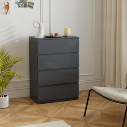 HOMCOM High Gloss Chest of Drawers, 4-Drawer Storage Cabinets, Modern Dresser for Bedroom, Grey - thumbnail 9