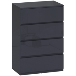 HOMCOM High Gloss Chest of Drawers, 4-Drawer Storage Cabinets, Modern Dresser for Bedroom, Grey - thumbnail 1