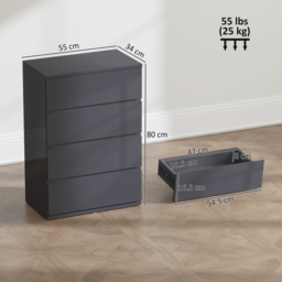 HOMCOM High Gloss Chest of Drawers, 4-Drawer Storage Cabinets, Modern Dresser for Bedroom, Grey - thumbnail 3