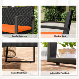 Outsunny Two-Seater Rattan Garden Bench - Orange - thumbnail 7