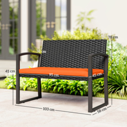 Outsunny Two-Seater Rattan Garden Bench - Orange - thumbnail 3