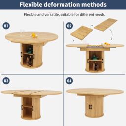 Extendable Round Dining Table with Hidden Leaf Storage, Extension Kitchen Table with Wood-Grain Finish, 118L x 118W x 76H cm, Natural - Aosom UK - thumbnail 5