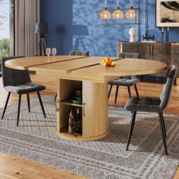 Extendable Round Dining Table with Hidden Leaf Storage, Extension Kitchen Table with Wood-Grain Finish, 118L x 118W x 76H cm, Natural - Aosom UK - thumbnail 7