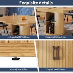Extendable Round Dining Table with Hidden Leaf Storage, Extension Kitchen Table with Wood-Grain Finish, 118L x 118W x 76H cm, Natural - Aosom UK - thumbnail 6