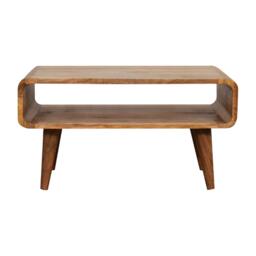 Solid Mango Wood Media Unit with Oak-Effect Finish and Open Shelf, Hand-Finished Table for AV Components, 45L x 65W x 35H cm, Brown - Aosom UK - thumbnail 2
