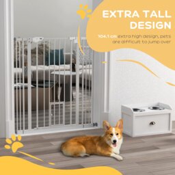 PawHut Extra Tall Pet Gate, Indoor Dog Safety Gate, with Cat Flap, Auto Close, 74-101cm Wide - White - Aosom UK - thumbnail 8