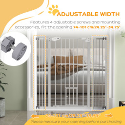 PawHut Extra Tall Pet Gate, Indoor Dog Safety Gate, with Cat Flap, Auto Close, 74-101cm Wide - White - Aosom UK - thumbnail 6