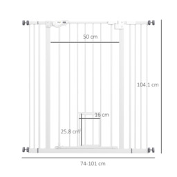 PawHut Extra Tall Pet Gate, Indoor Dog Safety Gate, with Cat Flap, Auto Close, 74-101cm Wide - White - Aosom UK - thumbnail 3