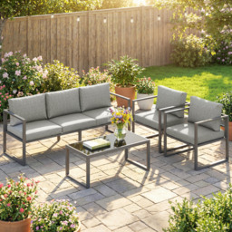 Outsunny 4 Piece Outdoor Garden Furniture Set, Patio Furniture with 3-Seater Sofa, Armchairs and Coffee Table - thumbnail 2