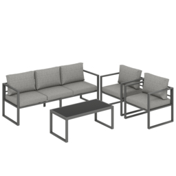 Outsunny 4 Piece Outdoor Garden Furniture Set, Patio Furniture with 3-Seater Sofa, Armchairs and Coffee Table - thumbnail 1