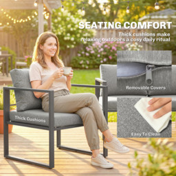 Outsunny 4 Piece Outdoor Garden Furniture Set, Patio Furniture with 3-Seater Sofa, Armchairs and Coffee Table - thumbnail 6