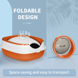PawHut Foldable Cat Litter Tray with Lid, Deodorant, Scoop, Orange - Aosom UK - thumbnail 7