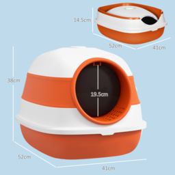 PawHut Foldable Cat Litter Tray with Lid, Deodorant, Scoop, Orange - Aosom UK - thumbnail 3