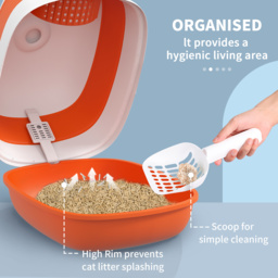 PawHut Foldable Cat Litter Tray with Lid, Deodorant, Scoop, Orange - Aosom UK - thumbnail 5