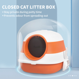 PawHut Foldable Cat Litter Tray with Lid, Deodorant, Scoop, Orange - Aosom UK - thumbnail 6