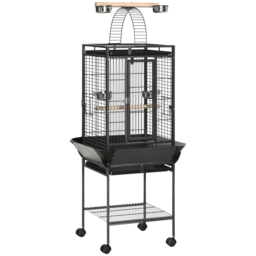 PawHut 156cm Bird Cage,Large Parrot Cage with Open Play Top, Perch, Seed Guard, Wheels, Storage Shelf, Dark Grey - thumbnail 1