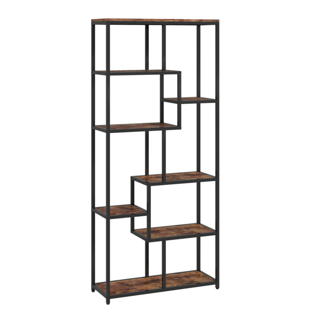 HOMCOM Seven-Tier Geometric Bookcase - Brown/Black - image 1