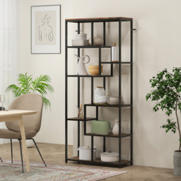HOMCOM Seven-Tier Geometric Bookcase - Brown/Black - thumbnail 8