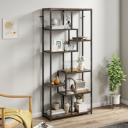HOMCOM Seven-Tier Geometric Bookcase - Brown/Black - thumbnail 7