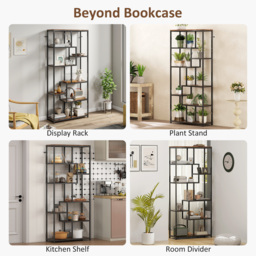 HOMCOM Seven-Tier Geometric Bookcase - Brown/Black - thumbnail 6