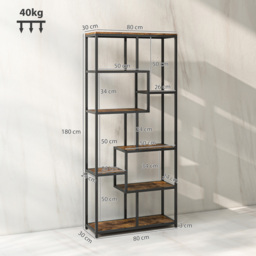 HOMCOM Seven-Tier Geometric Bookcase - Brown/Black - thumbnail 3