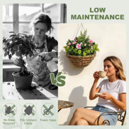 Outsunny Set of 2 Artificial Plant Lisianthus Flowers Hanging Planter with Basket for Indoor Outdoor Decoration - Aosom UK - thumbnail 6