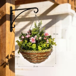 Outsunny Set of 2 Artificial Plant Lisianthus Flowers Hanging Planter with Basket for Indoor Outdoor Decoration - Aosom UK - thumbnail 3