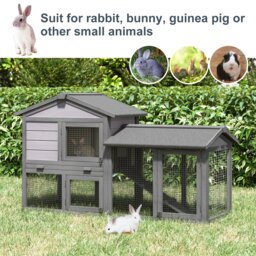 PawHut Small Animal Two-Level Fir Wood Hutch w/ Ramp Burnt Yellow - thumbnail 4