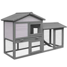 PawHut Small Animal Two-Level Fir Wood Hutch w/ Ramp Burnt Yellow - thumbnail 1
