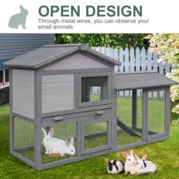 PawHut Small Animal Two-Level Fir Wood Hutch w/ Ramp Burnt Yellow - thumbnail 8