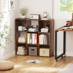 HOMCOM 3-tier 9 Cubes Storage Unit Particle Board Cupboard Bookcase Organiser Home Office Shelves, Rustic Brown - thumbnail 2