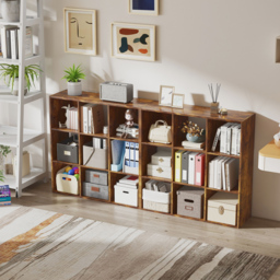 HOMCOM 3-tier 9 Cubes Storage Unit Particle Board Cupboard Bookcase Organiser Home Office Shelves, Rustic Brown - thumbnail 9
