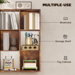 HOMCOM 3-tier 9 Cubes Storage Unit Particle Board Cupboard Bookcase Organiser Home Office Shelves, Rustic Brown - thumbnail 6
