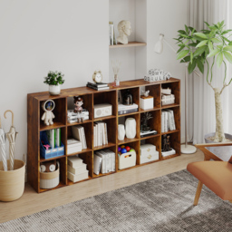 HOMCOM 3-tier 9 Cubes Storage Unit Particle Board Cupboard Bookcase Organiser Home Office Shelves, Rustic Brown - thumbnail 8