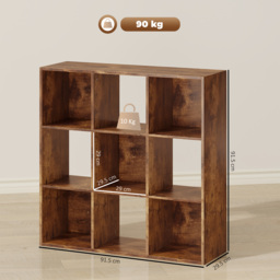 HOMCOM 3-tier 9 Cubes Storage Unit Particle Board Cupboard Bookcase Organiser Home Office Shelves, Rustic Brown - thumbnail 3