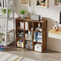 HOMCOM 3-tier 9 Cubes Storage Unit Particle Board Cupboard Bookcase Organiser Home Office Shelves, Rustic Brown - thumbnail 7